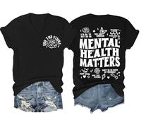 Mental Health Matters Shirt End The Stigma Tee Positive Message Motivational Mental Health V Neck T-Shirt Black