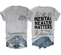 Mental Health Matters Shirt End The Stigma Tee Positive Message Motivational Mental Health V Neck T-Shirt Grey