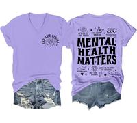 Mental Health Matters Shirt End The Stigma Tee Positive Message Motivational Mental Health V Neck T-Shirt Light Purple