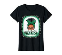 Mental Health Warrior Afro Messy Bun Leopard Black Women T-Shirt