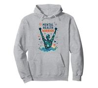 Mental Health Warrior Empowering Men Inspirational Art Pullover Hoodie, Adult Unisex, Heather Grey, XXL