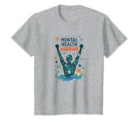 Mental Health Warrior Empowering Men Inspirational Art T-Shirt, Kids, Heather Grey, 12 Years