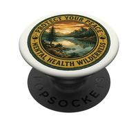 Mental Health Wilderness Protect Your Peace Retro Badge PopSockets Adhesive PopGrip