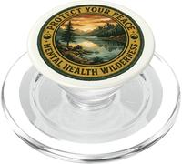 Mental Health Wilderness Protect Your Peace Retro Badge PopSockets PopGrip for MagSafe