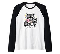 Mentally Feral Funny Raccoon Trash Panda Coffee Donut Raglan Baseball Tee
