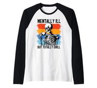 Mentally Ill But Totally Chill Skeleton Coffee Raglan Baseball Tee
