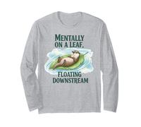 Mentally On A Leaf Floating Downstream Otter Mindfulness Long Sleeve T-Shirt