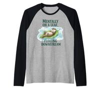 Mentally On A Leaf Floating Downstream Otter Mindfulness Raglan Baseball Tee