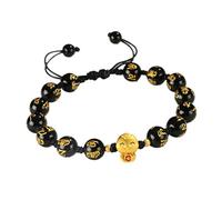 MENTAM Adjustable Stretch Bead Bracelets, Chinese Snake Bracelet Feng Shui Protection Beads Year of The Animal Charm Good Luck Adjustable Red Rope(Black)