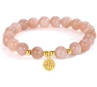 MENTAM Adjustable Stretch Bead Bracelets, Women Chinese Lucky Pink String Bracelet,Tibetan Buddhist Prayer Beaded Bracelet with FU Character,Handmade Yoga Feng Shui