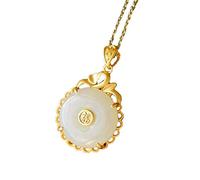 MENTAM Chinese Feng Shui Necklace,Traditional Pendant, Natural Hotan White Jade 925 Silver Pendant