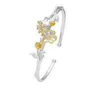 MENTAM Fashion Cuff Bangle,Traditional retro bracelet, 925 Sterling Silver Bracelet For Women Chinese Style Twelve Flower Gods Bangle Golden Vintage Open Cuff Birthday Jewellery Gift(May Pomegranate)