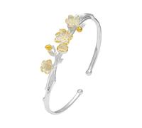 MENTAM Fashion Cuff Bangle,Traditional retro bracelet, 925 Sterling Silver Bracelet For Women Chinese Style Twelve Flower Gods Bangle Golden Vintage Open Cuff Birthday Jewellery Gift(March Peach)