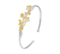 MENTAM Fashion Cuff Bangle,Traditional retro bracelet, 925 Sterling Silver Bracelet For Women Chinese Style Twelve Flower Gods Bangle Golden Vintage Open Cuff Birthday Jewellery Gift(January Plum)
