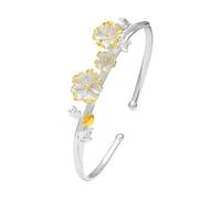 MENTAM Fashion Cuff Bangle,Traditional retro bracelet, 925 Sterling Silver Bracelet For Women Chinese Style Twelve Flower Gods Bangle Golden Vintage Open Cuff Birthday Jewellery Gift(July Hollyhock)