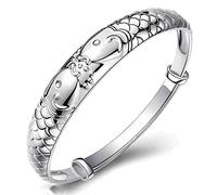 MENTAM Fashion Cuff Bangle,Traditional retro bracelet, Charm Bracelet Sterling Silver Bangle for Women Lucky Fishes 12x55MM Chinese National Style