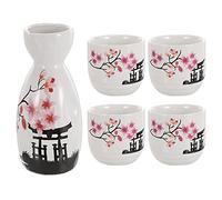 MENTAM Vintage Bottle,Ceramic Sake Set, 1 Set Style Sake Jug Wine Bottle Decanter Dispenser Tasting Cup Warmer Pot China Ceramics Earth Tones(Red)