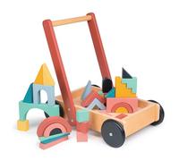 Mentari Bambino Block Trolley - Wooden Toy Push Along Activity Block Walker For Toddlers