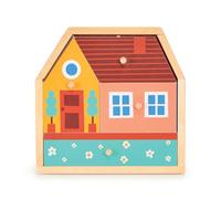 Mentari Wooden House Puzzle Toy - Plastic-Free Retro Illustrated Puzzle For Kids Ages 2+
