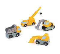 Mentari Wooden Toy Building Vehicles Set - 4 Wooden Construction Cars For Kids Ages 3+