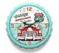 Menterry Bottle Cap Design Iron Retro Wall Clock, 13 inch Vintage Antique Style, Silent Battery Operated Creative Decor Wall Clocks for Garage,Farmhouse,Office,Beer bar,Cafes,Kitchen,School (Green)