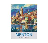 Menton Cote D'azur Vintage Travel Poster,Puzzle 1000 Pieces Wood Puzzle Adult Children's Educational Toy Family Decompression Game 38x52cm-DA35
