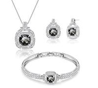 Menton Ezil Celestial Whispers Crystal Jewelry Sets For Women 18K White Gold Bracelet Necklace and Earrings Sets for Wife Girlfriend or Mothers Idea Gift for Special Women in Life, M, Cubic Zirconia