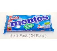 MENTOS MINT CHEWY DRAGEES X 24 ROLLS ( 8 X 3 PACK )