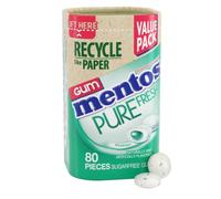 Mentos Pure Fresh Sugar-Free Chewing Gum with Xylitol, Spearmint, in a recyclable 90% Paperboard Bottle, 80 Piece