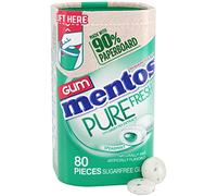 Mentos Pure Fresh Sugar-Free Chewing Gum with Xylitol, Spearmint, in a recyclable 90% Paperboard Bottle, 80 Piece