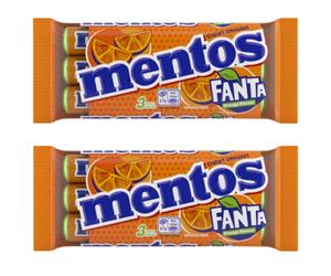 Mentos Roll of Fanta Orange Flavour Dragees Chew Sweets - 2 Packs of 3 Rolls