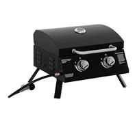 Mentu 2 Burner Gas BBQ Grill Outdoor Portable Folding Tabletop Barbecue w/Lid, Thermometer, Carbon Steel, Black CB-UKT0001-01-05592-407