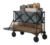 Mentu Double Decker Folding Festival Trolley on Wheels, 200KG & 350L Capacity Collapsible Wagon Festival Trolley Cart with 134cm Extended for Camping Sports Shopping Garden and Beach, Grey