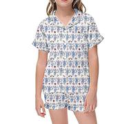 Menwnyni Unisex Summer Pyjamas Set Toddler Clothes Animal Printed Nightwear Short Sleeve Botton Down Shirts and Pants Sleepwear 2 Piece Outfit Children Gift for Kids 3-13 Years White