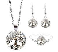 MenYiYDS - 1 SET TREE OF LIFE NECKLACE PENDANT, TREE OF LIFE BRACELET, TREE OF LIFE EARRINGS, JEWELLERY GIFT SET FOR GIRLFRIEND, WIFE, SISTER