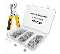 Menylon 200 Sets 9.5mm Metal Poppers Fasteners with Snap Pliers, Washable