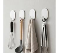 Menylon White Stick on Hooks,4 Pack Stainless Steel Self Adhesive Without Nails,Sticky and Extra Strong Wall Hooks for Kitchen Bathroom Door Hanging Hat Coat Clothes Towel Keys