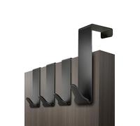 Menz Over Door Hook 4 Pack Black, Stable Overdoor Hanger. Rust-Free Door Hangers for Clothes, 4.1cm Fit. 15kg Coat Hanger, Stainless Steel with EVA Pads, Prevents Scratches