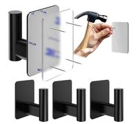 Menz Self Adhesive Hooks for Hanging Extra-Large Black Set of 4 - Heavy Duty Stick On Coat Hooks, Waterproof 3M Wall Mount or Nail Option, Sleek Rectangle Design for Bathroom, Kitchen, Closet & Door