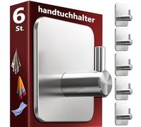 Menz Towel Hooks No Drilling 6 Pieces - Towel Holder No Drilling for Bomb-Proof Hold, Stainless Steel Adhesive Hooks, Self Adhesive Strong Bathroom Towel Rack, Bathroom Hooks