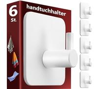 Menz Towel Rail Without Drilling, Pack of 6 White Adhesive Hooks Extra Strong, Rustproof, Ideal as Towel Holder for Bathroom and Kitchen - Premium Self-Adhesive Hooks with Sticky Pads