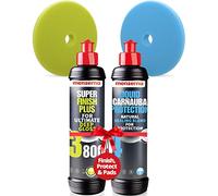 MENZERNA 4 Pcs Kit Polishing & Sealing I "Super Finish Plus 3800" 8fl oz, Car Wax "Liquid Carnauba Protection" 8fl oz + Matching Pads I Polisher & Sealant for Micro Scratches & Environmental Impacts
