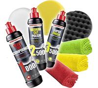 Menzerna Detailmate Polish Set: Heavy Cut Compound 1000 + Medium Polish 2500 + Super Finish 3500 + Standard Pads (Hard, Medium, Soft) + 3 Microfibre Cloths 550 GSM