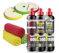 menzerna Polishing Set 8oz - HCC1000, MCC2500 & SFP3800 | 3-Step System incl. 3 Matching 6-Inch Pads & 3 Matching Microfiber Towels for Scratch Removal, Swirl Elimination & Mirror-Like Finish