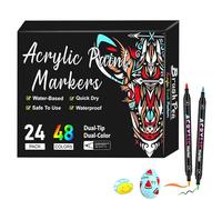MEOAlBkey Acrylic Paint Pens Painting Markers,24 Pens 48 Colors Double-Sided Fabric & Rock Painting Pens Value Kit for DIY Crafts Glass Wood Rocks Non-Toxic for Adults/Teens/Kids