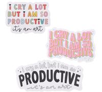 Meokro 3 pcs I Cry A Lot But I Am So Productive Vinyl Bumper Sticker - Motivational Waterproof Decal for Laptops, Water Bottles, Cars, Planners