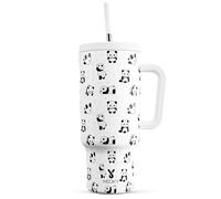 Meoky 1182ml Tumbler with Straw and Lid, 40oz Tumbler with Handle, Insulated Stainless Steel Travel Mug Water Bottle, 100% Leak-Proof, Cold for 34 Hours or Hot for 10 Hours (Panda)