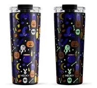Meoky 24 oz Halloween Travel Coffee Mug with Leak-proof Lid, Glow in the Dark Stainless Steel Insulated Coffee Tumbler, Keeps Hot for 8 Hours, Fits in Car Cup Holder(Haunted Pumpkin)