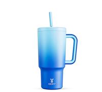 Meoky 30 oz Tumbler with Handle, Tumbler with Lid and Straw, Insulated Stainless Steel Travel Mug, 100% Leak-proof, Cupholder Friendly, Keeps Cold for 24 Hours or Hot for 8 Hours (Sky)