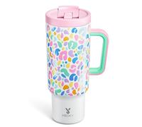 Meoky 40 oz Tumbler with Handle and Flip Straw, 100% Leakproof Tumbler with Lid and Straw, Stainless Steel Insulated Cup, Cupholder Friendly, Keeps Cold for 34 Hours (Leopard)